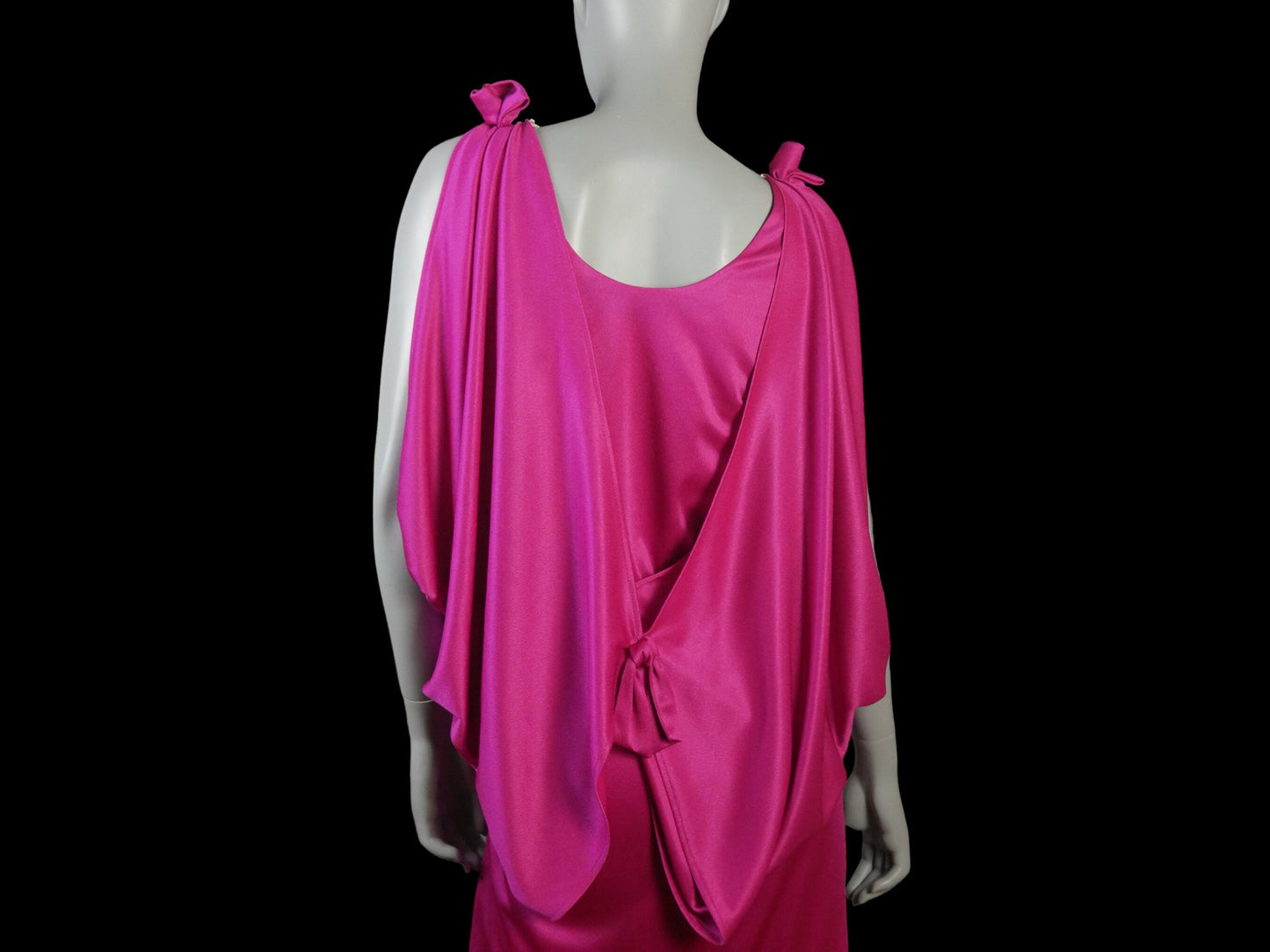 1970s Disco Dress, Pink Satin Sleeveless Flapper Style Midi with Goddess Draping Leo Gabor Vintage