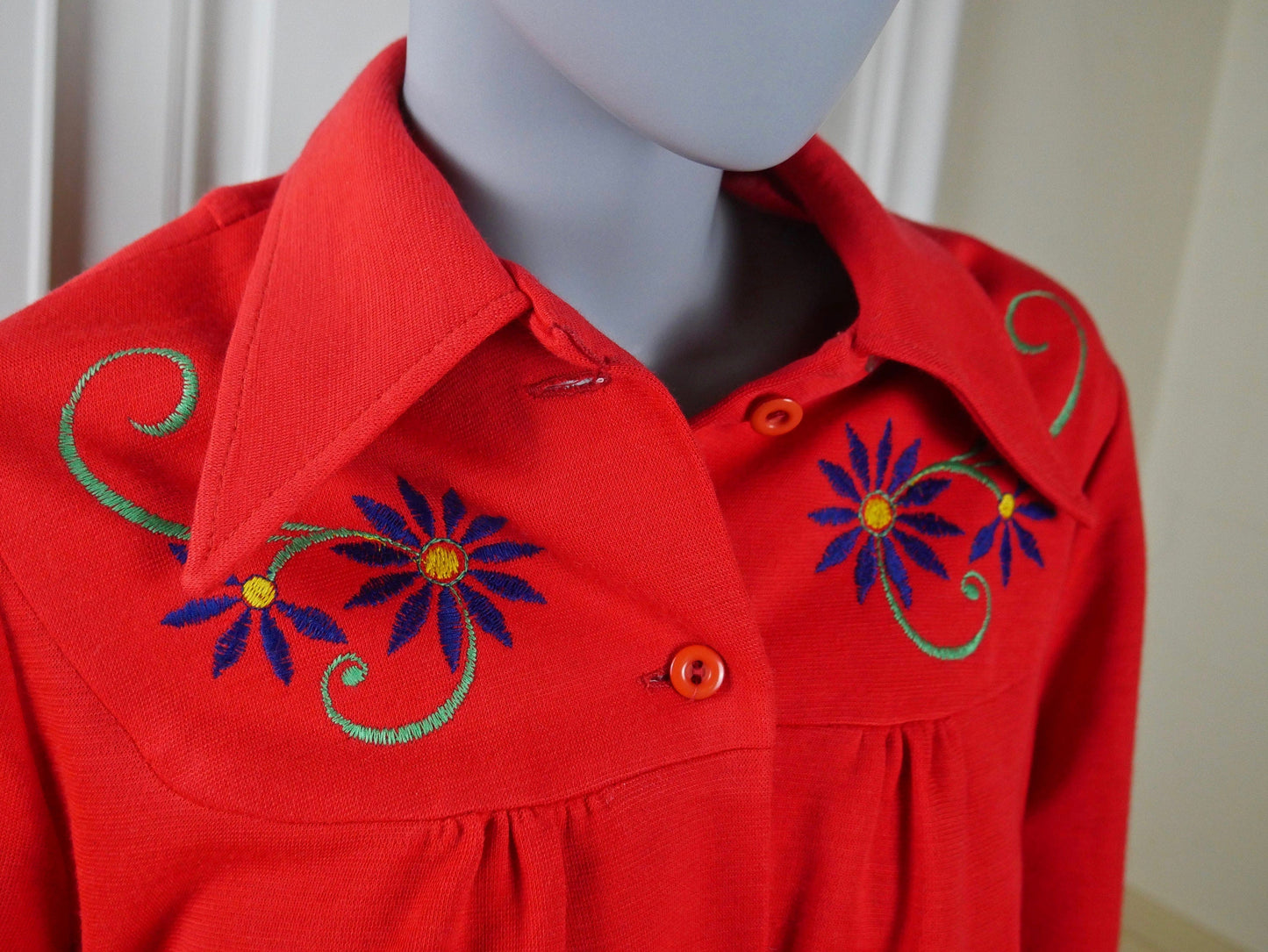 1970s German Vintage Red Shirt Dress Leo Gabor Vintage