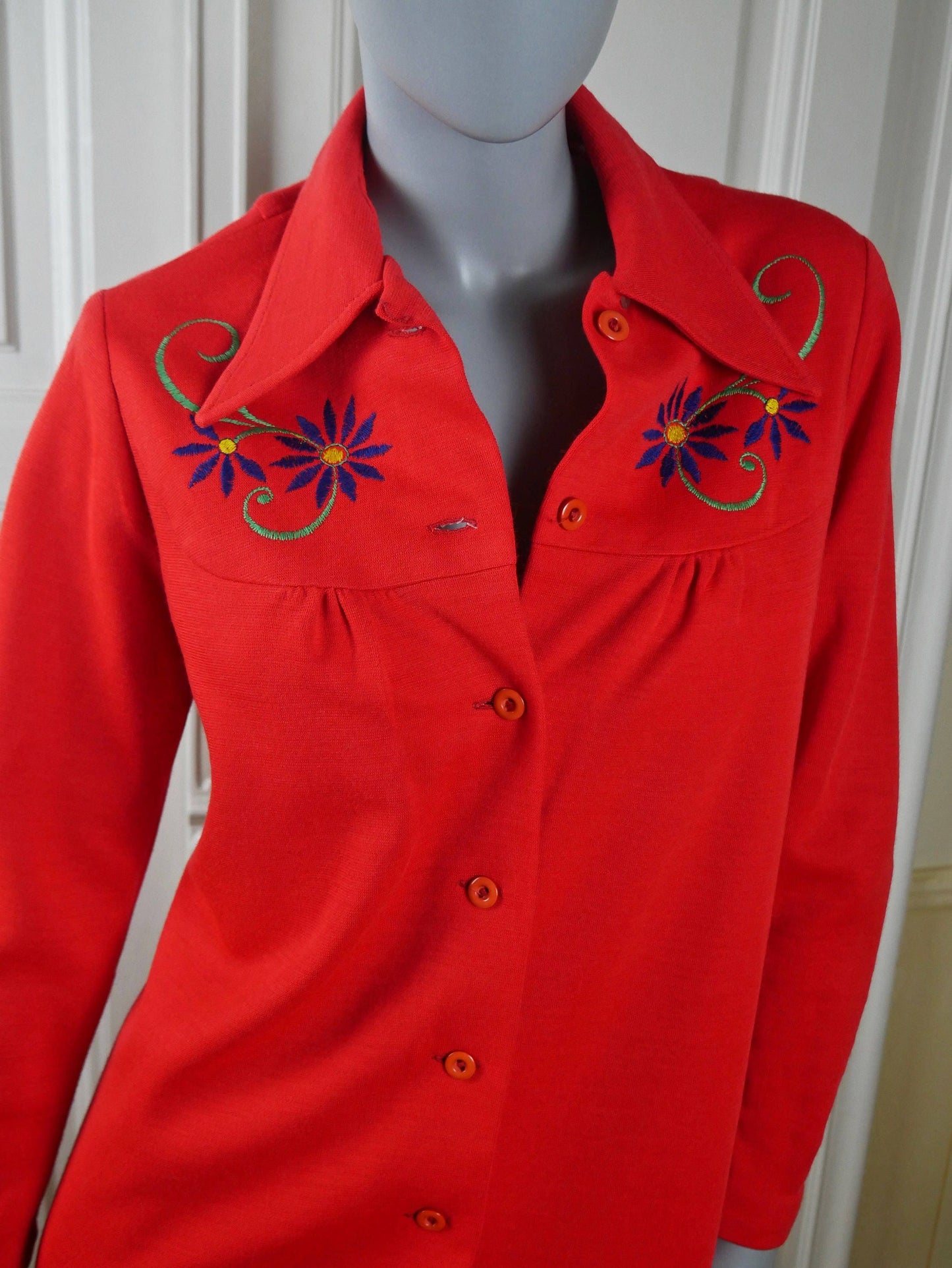 1970s German Vintage Red Shirt Dress Leo Gabor Vintage