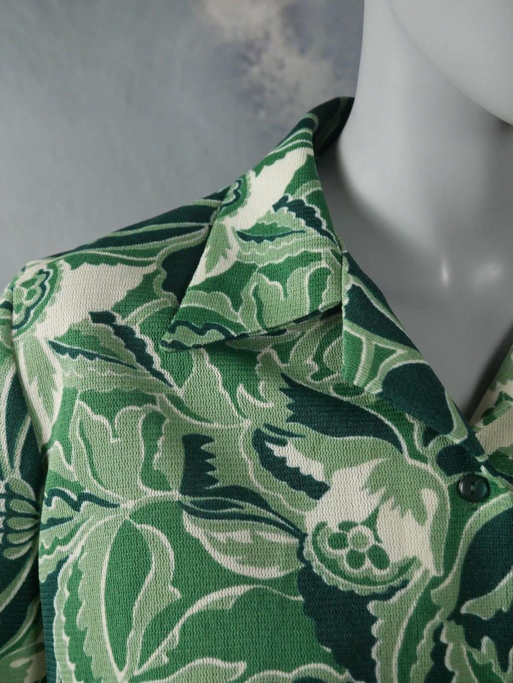 1970s Psychedelic Green Floral Blouse | Long Sleeve Scandinavian Top | Large Leo Gabor Vintage