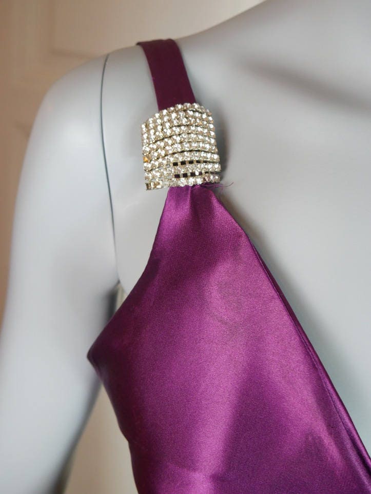 1970s Purple Disco Dress | French Vintage Sleeveless Purple w Diamante Straps Leo Gabor Vintage