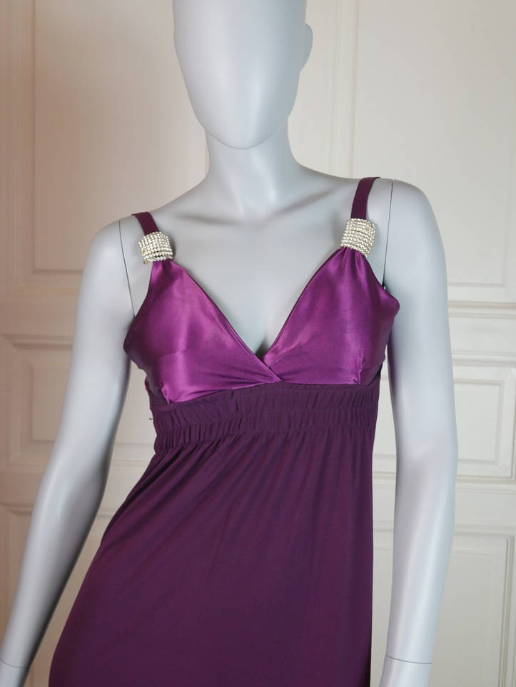 1970s Purple Disco Dress | French Vintage Sleeveless Purple w Diamante Straps Leo Gabor Vintage