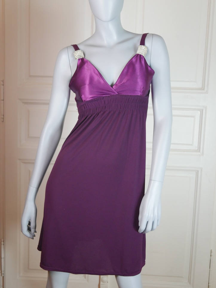 1970s Purple Disco Dress | French Vintage Sleeveless Purple w Diamante Straps Leo Gabor Vintage