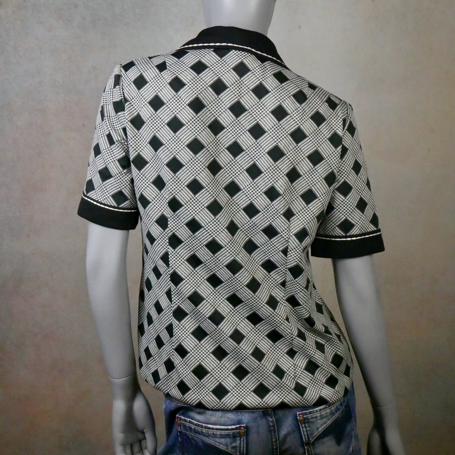 1970s Vintage Black and White Top | European Summer Blouse | Large Leo Gabor Vintage