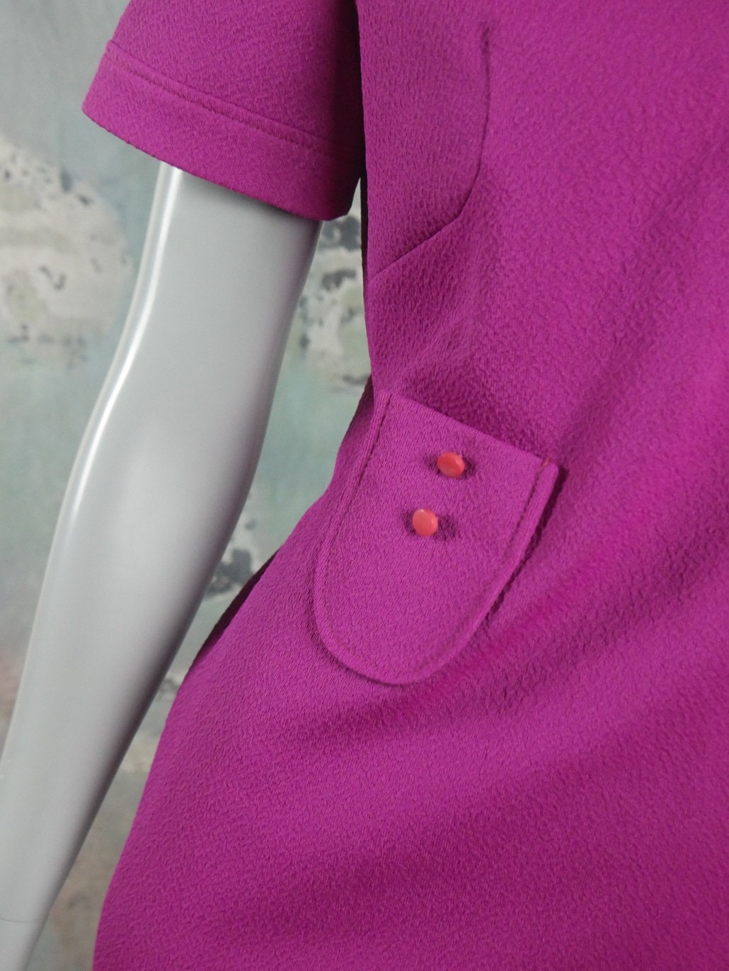 1970s Vintage Magenta Purple Shirt Dress Leo Gabor Vintage
