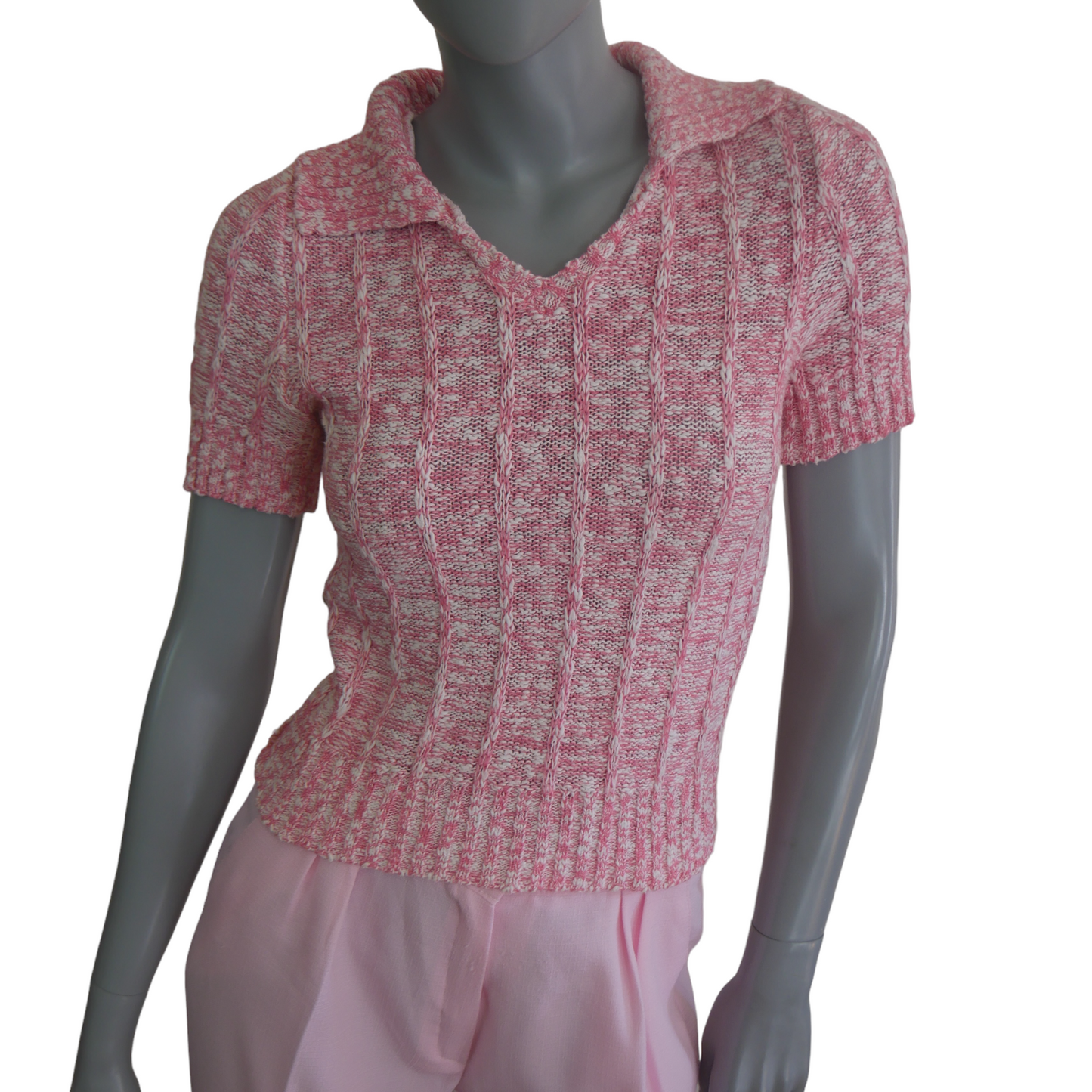 1970s Vintage Pink Short-Sleeve Summer Sweater Leo Gabor Vintage