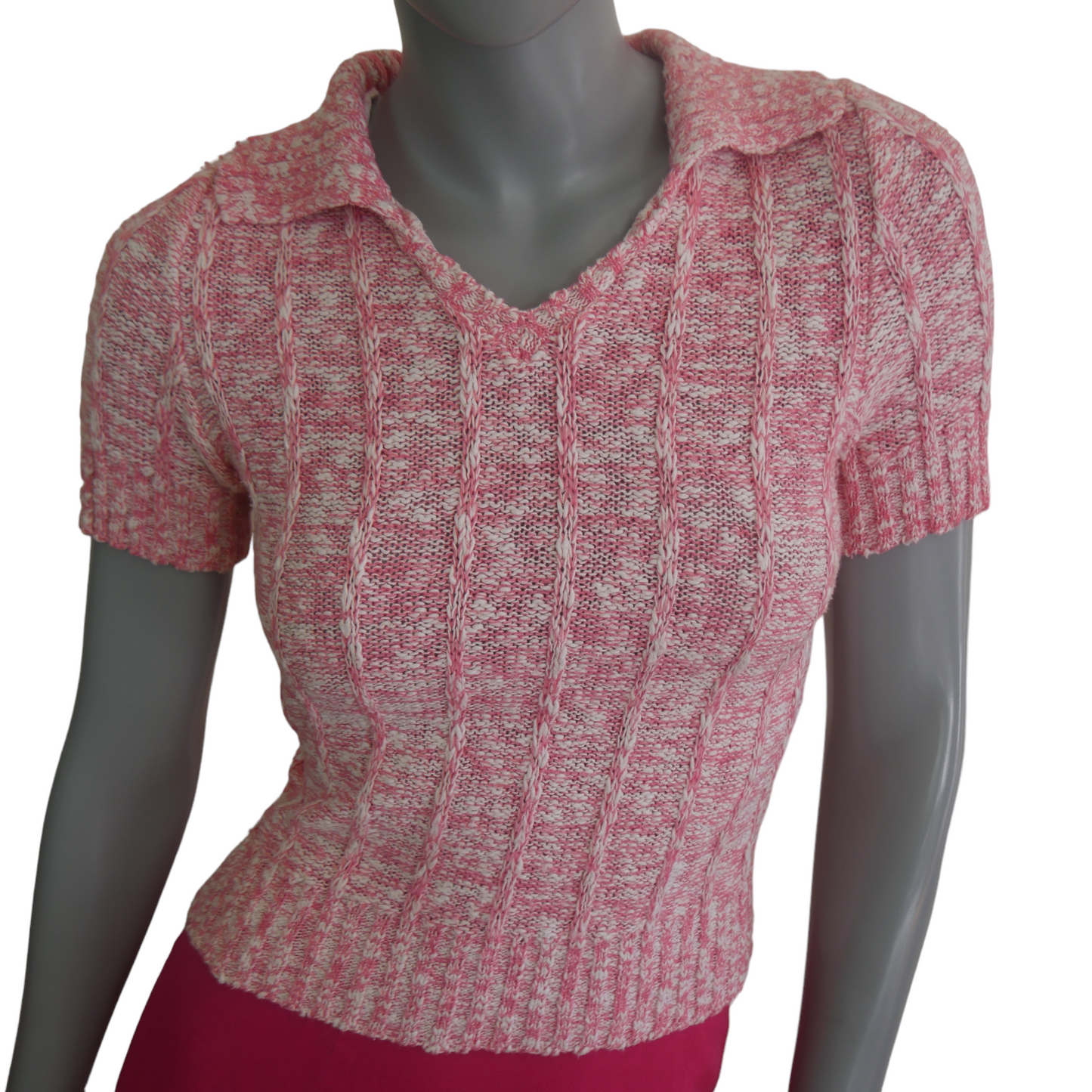 1970s Vintage Pink Short-Sleeve Summer Sweater Leo Gabor Vintage
