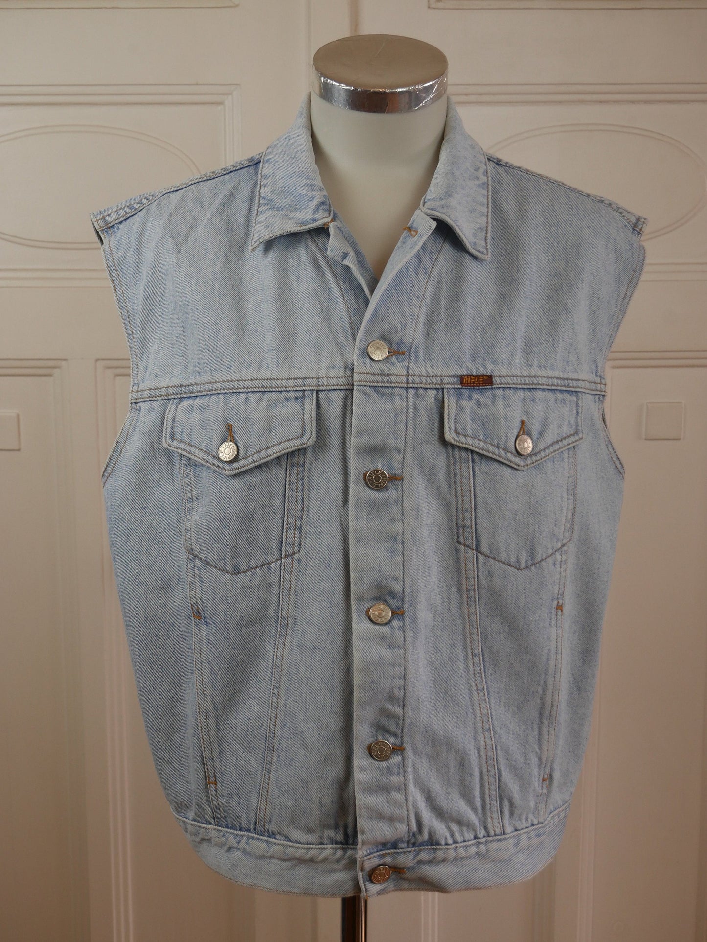 1980s Denim Vest | Vintage Cotton Blue Jeans Waistcoat | Extra Large Leo Gabor Vintage