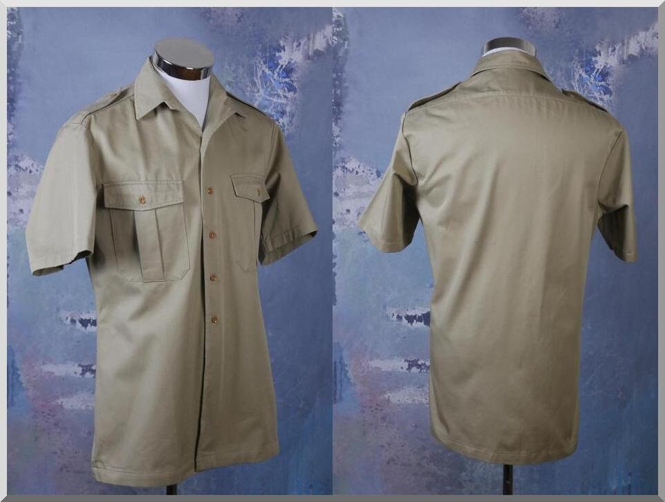 1980s Dutch Military Shirt | Desert Tan Short Sleeve Korps Marinier with Epaulets | Large Leo Gabor Vintage