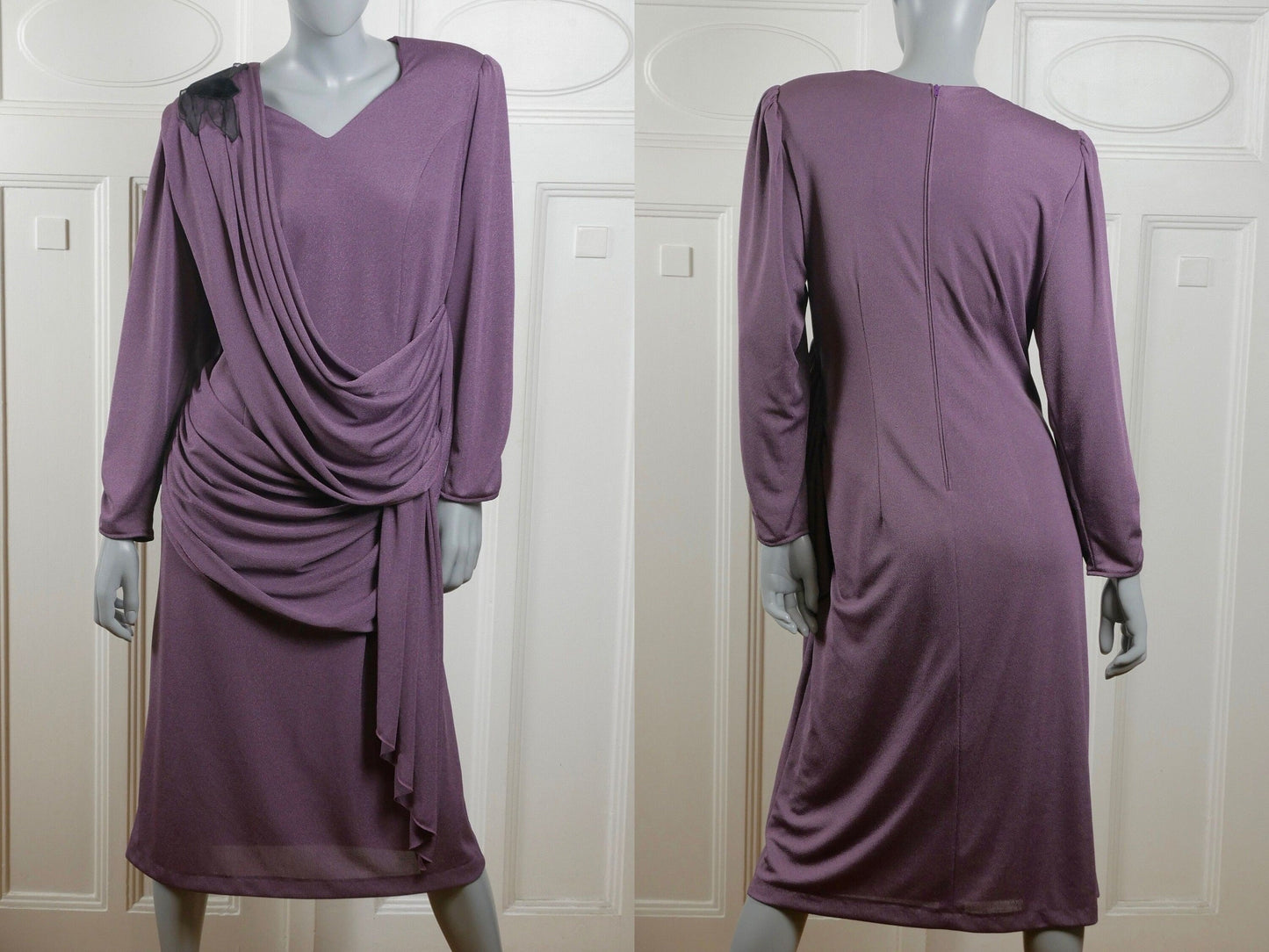 1980s Vintage Lavender Dress | Elegant Goddess Fold Draping Leo Gabor Vintage
