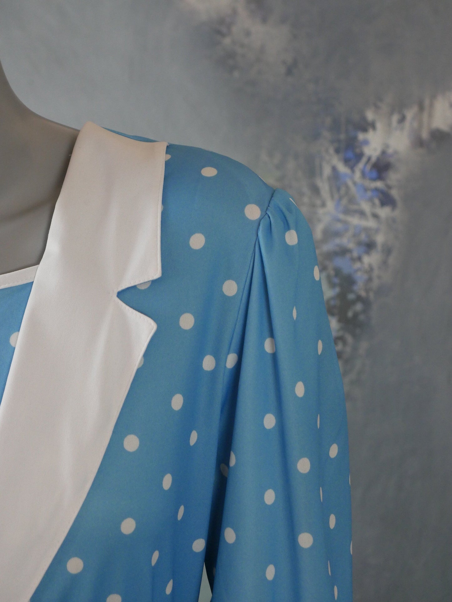 1980s Vintage Polka Dot Dress | Light Blue & White w Matching Belt Leo Gabor Vintage