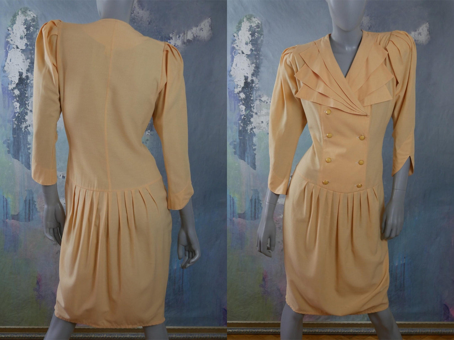 1980s Vintage Summer Dress, Pale Peach w Yellow Undertones Leo Gabor Vintage