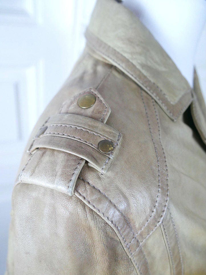 1980s Women's Vintage Leather Jacket | Clay Gray w Gold Undertones | Small Leo Gabor Vintage