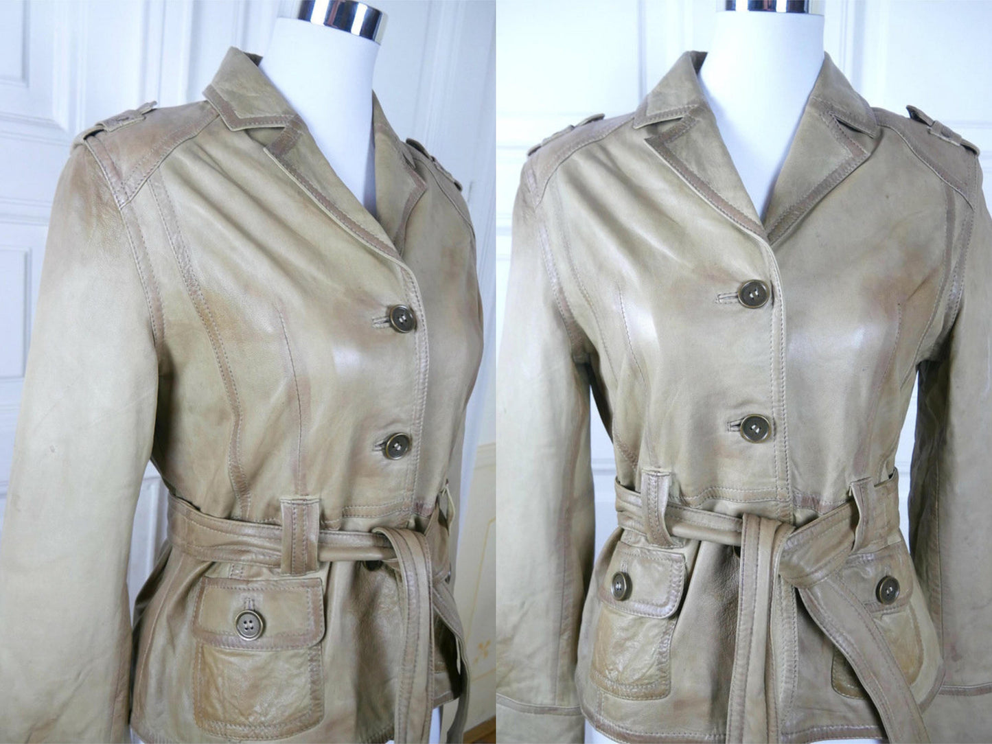 1980s Women's Vintage Leather Jacket | Clay Gray w Gold Undertones | Small Leo Gabor Vintage