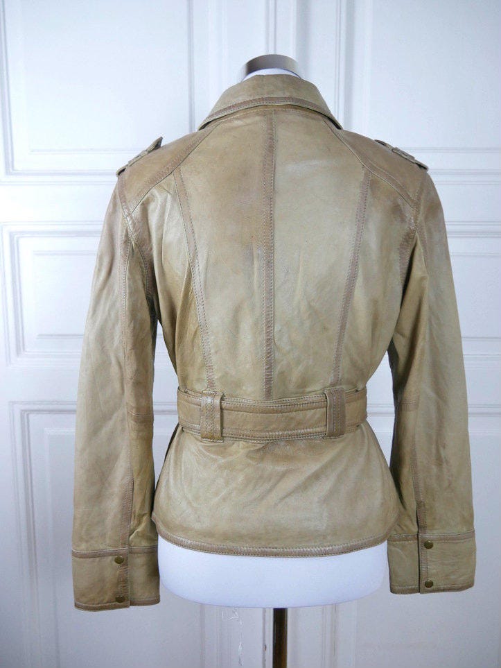 1980s Women's Vintage Leather Jacket | Clay Gray w Gold Undertones | Small Leo Gabor Vintage