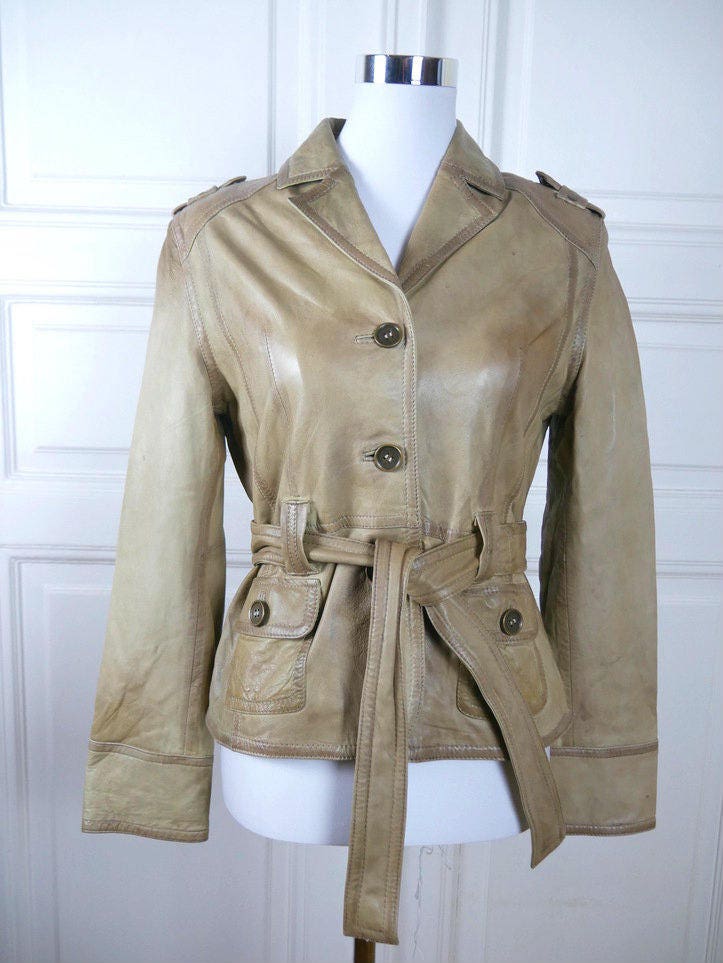 1980s Women's Vintage Leather Jacket | Clay Gray w Gold Undertones | Small Leo Gabor Vintage