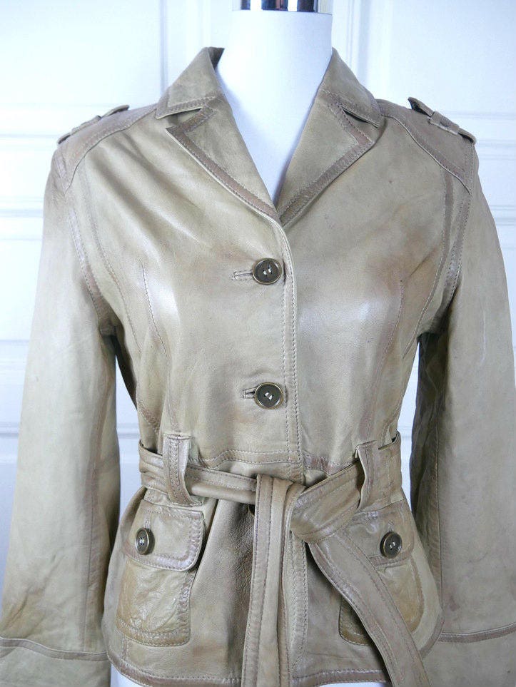 1980s Women's Vintage Leather Jacket | Clay Gray w Gold Undertones | Small Leo Gabor Vintage