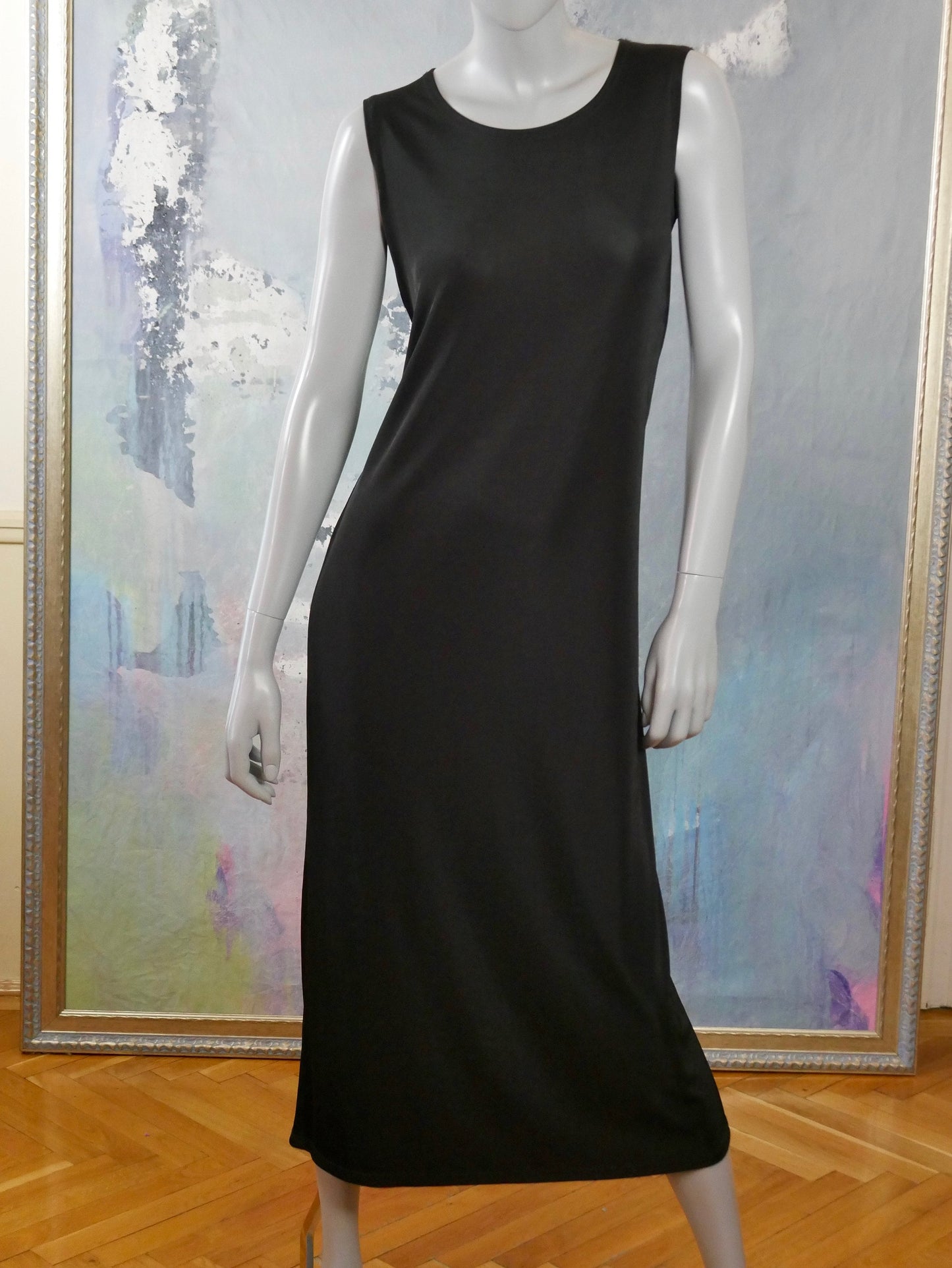 1990s Vintage Sleeveless BlackMidi Dress| European Lightweight Summer Style Leo Gabor Vintage