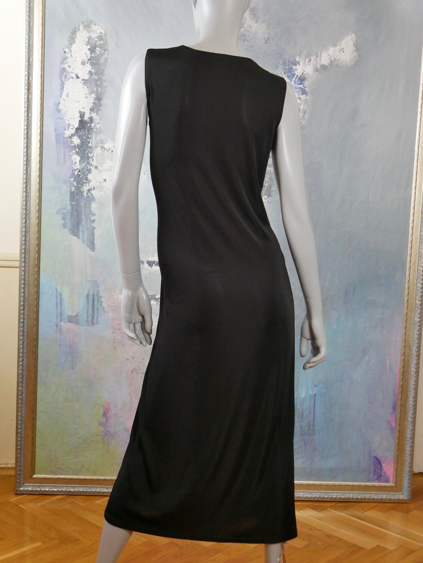 1990s Vintage Sleeveless BlackMidi Dress| European Lightweight Summer Style Leo Gabor Vintage
