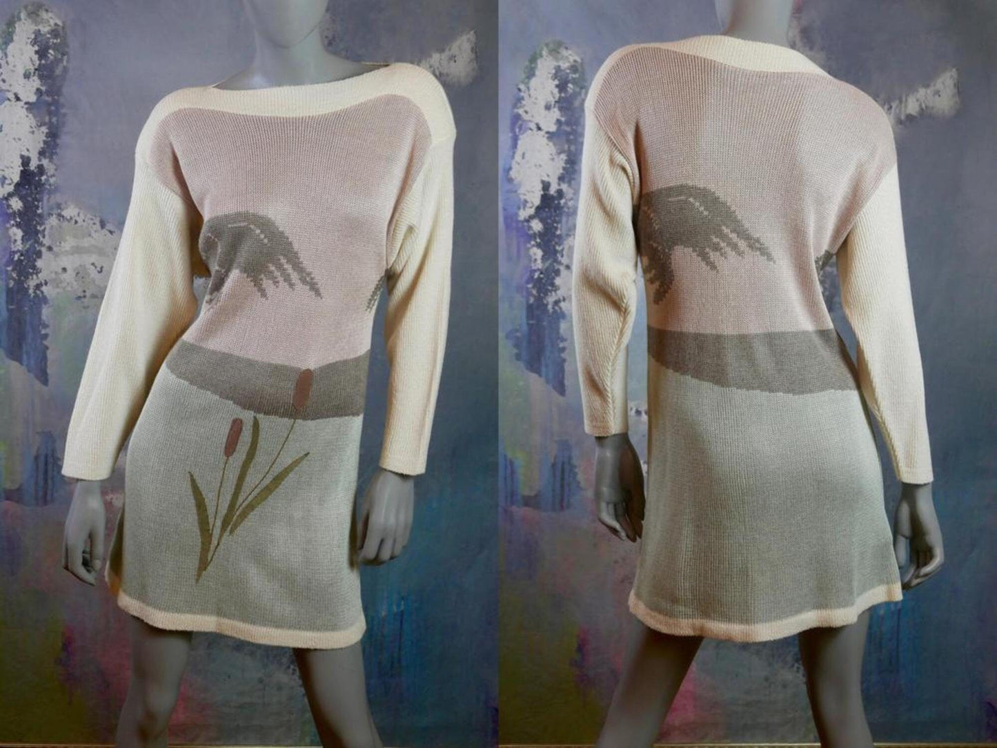 1990s Vintage Sweater Dress, Cotton Blend Knit with Bateau Neckline Leo Gabor Vintage