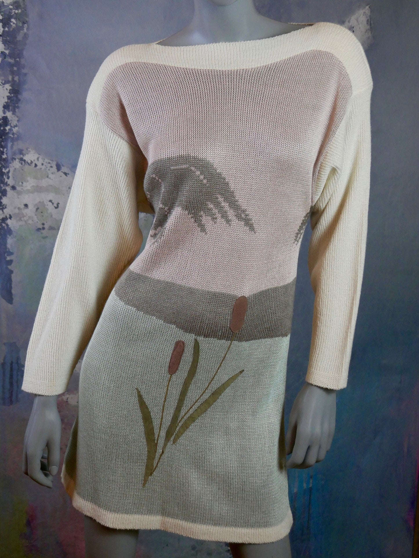 1990s Vintage Sweater Dress, Cotton Blend Knit with Bateau Neckline Leo Gabor Vintage