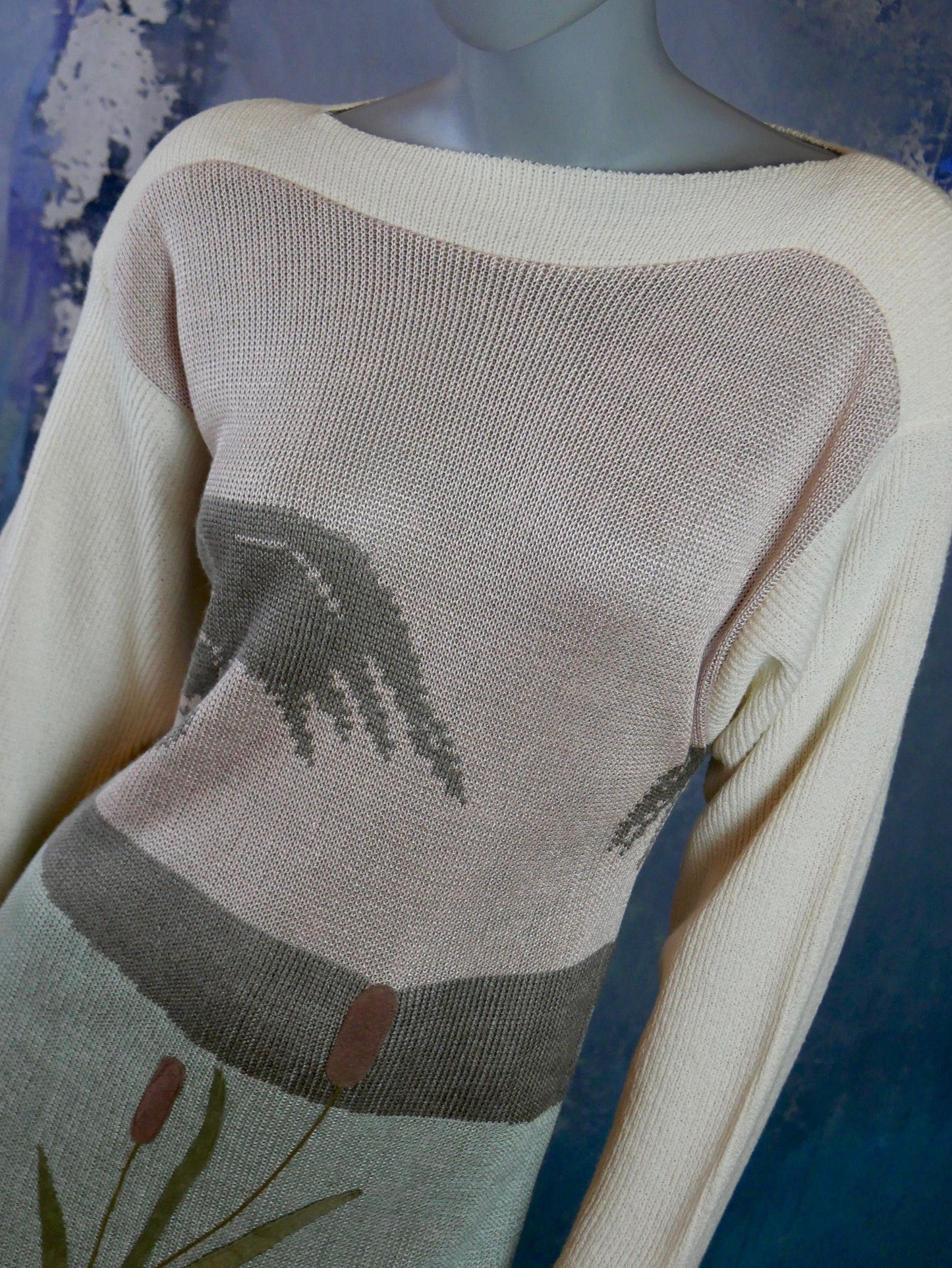 1990s Vintage Sweater Dress, Cotton Blend Knit with Bateau Neckline Leo Gabor Vintage