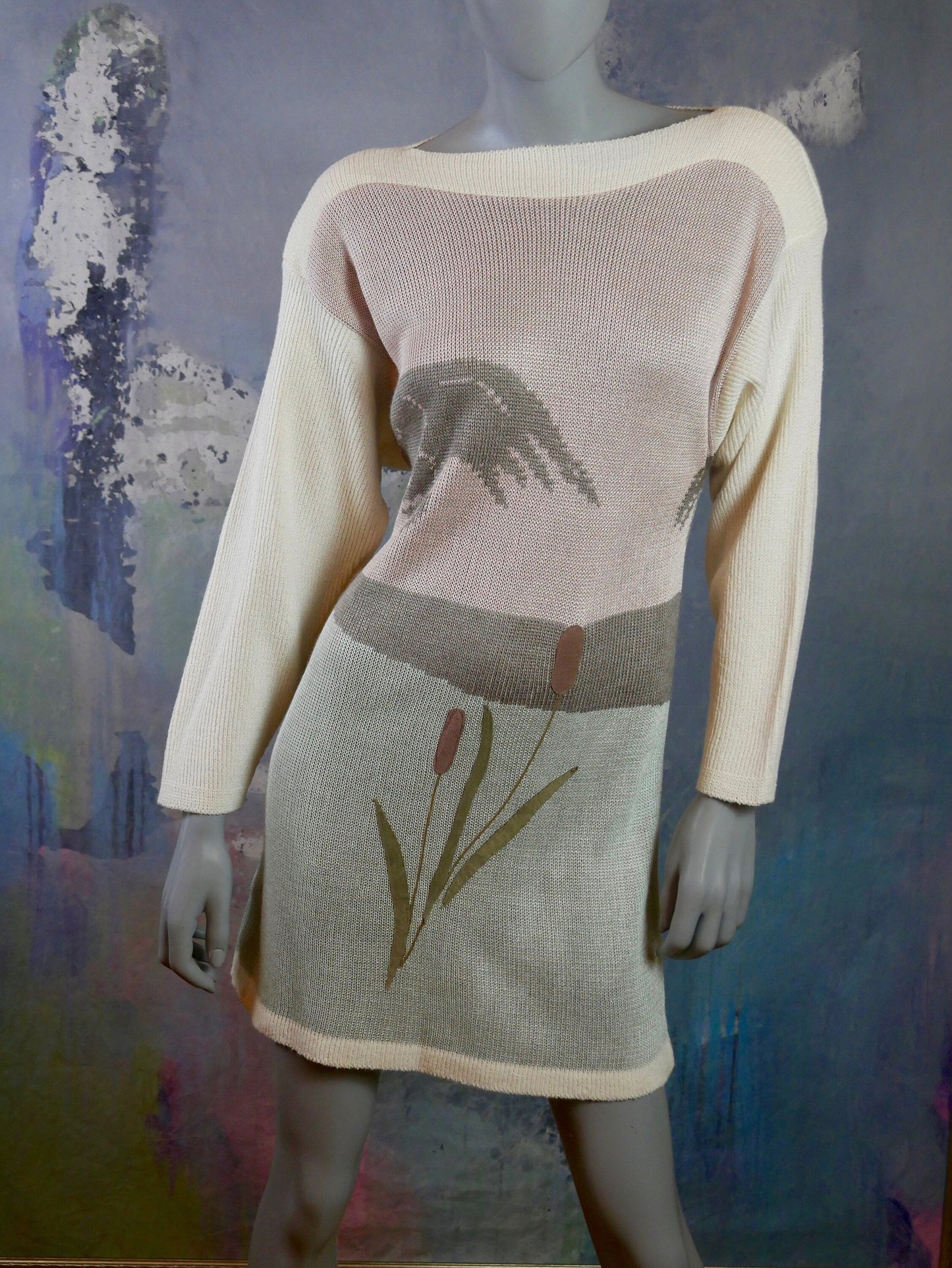 1990s Vintage Sweater Dress, Cotton Blend Knit with Bateau Neckline Leo Gabor Vintage