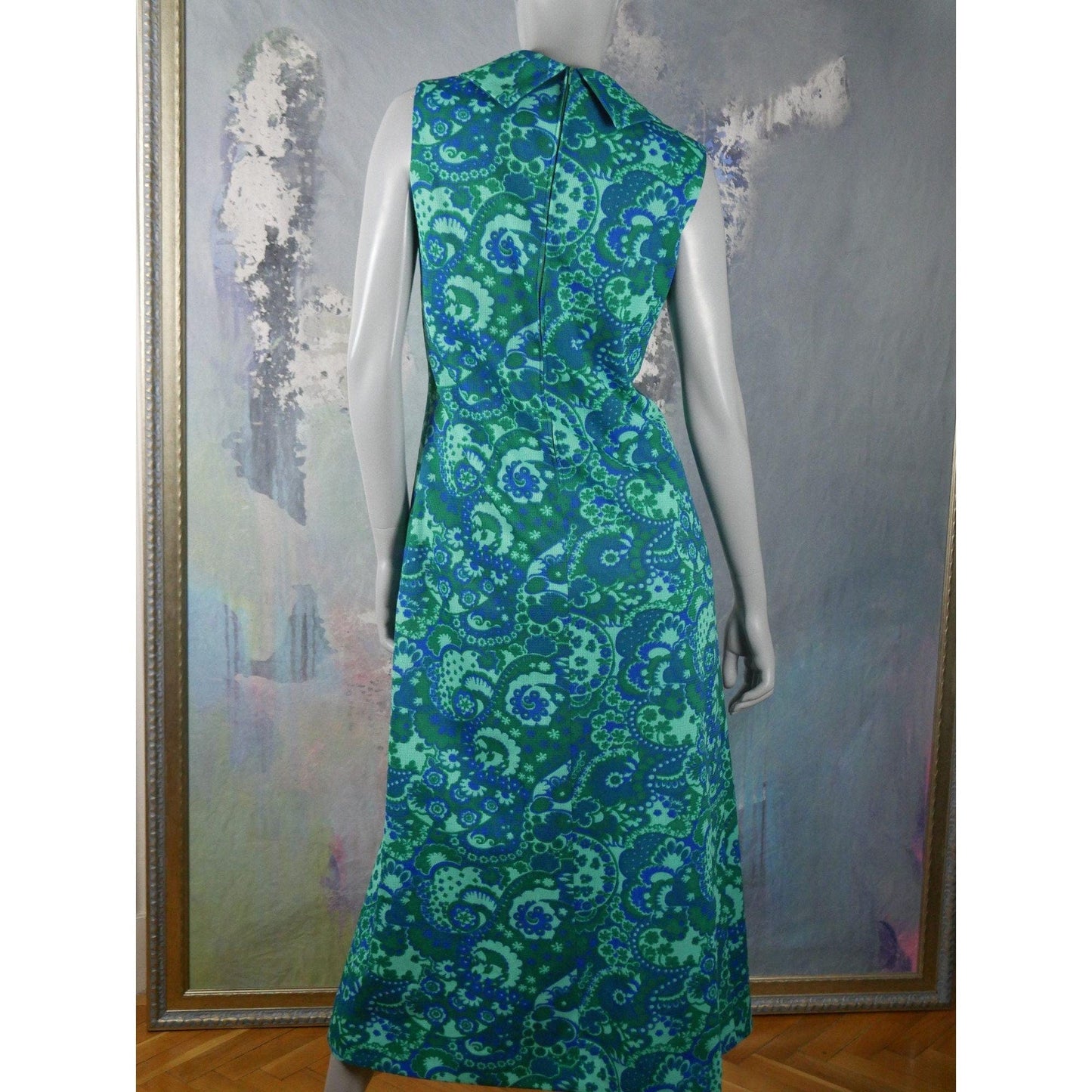 60s Sleeveless Mod Dress | Aqua Green Turquoise and Blue Danish Vintage Midi Leo Gabor Vintage