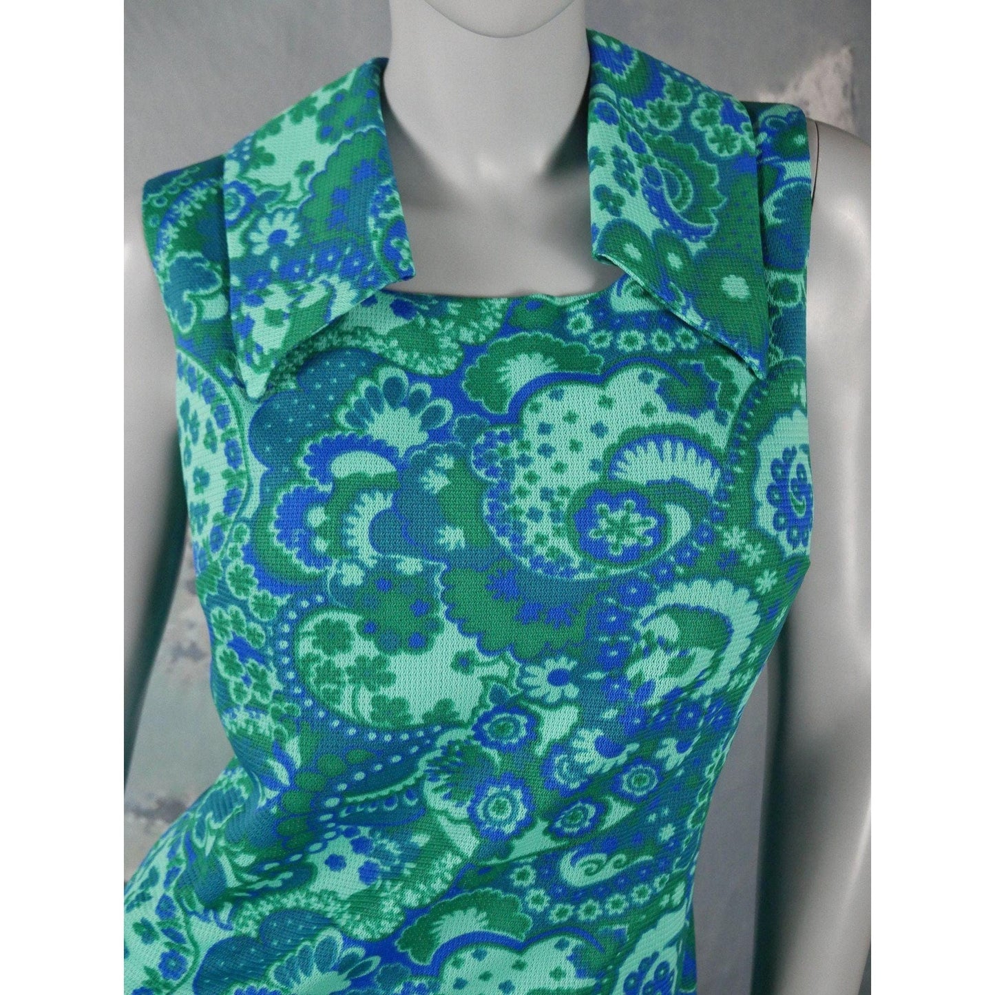 60s Sleeveless Mod Dress | Aqua Green Turquoise and Blue Danish Vintage Midi Leo Gabor Vintage