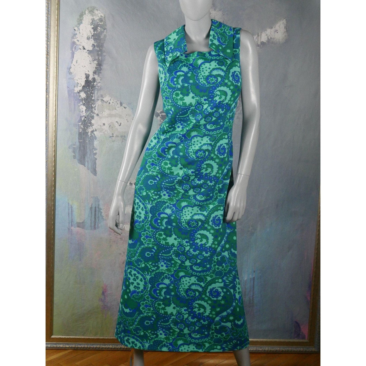 60s Sleeveless Mod Dress | Aqua Green Turquoise and Blue Danish Vintage Midi Leo Gabor Vintage
