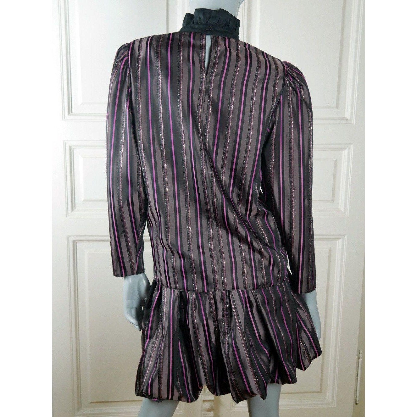 80s Vintage Dress Set | Black Purple Pink Striped Tulip Skirt and Blouse Combo Leo Gabor Vintage