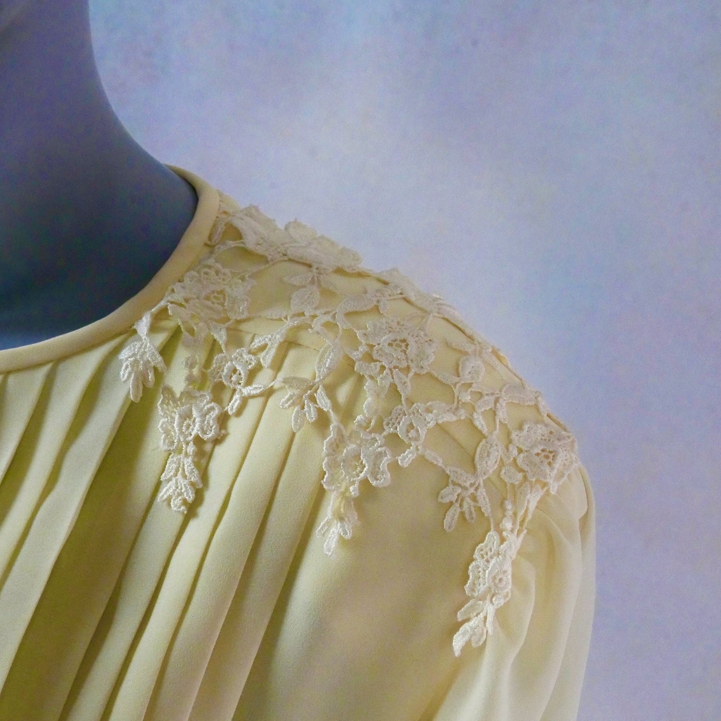90s Vintage Yellow Blouse | Pleated Top with Lace Accents Leo Gabor Vintage