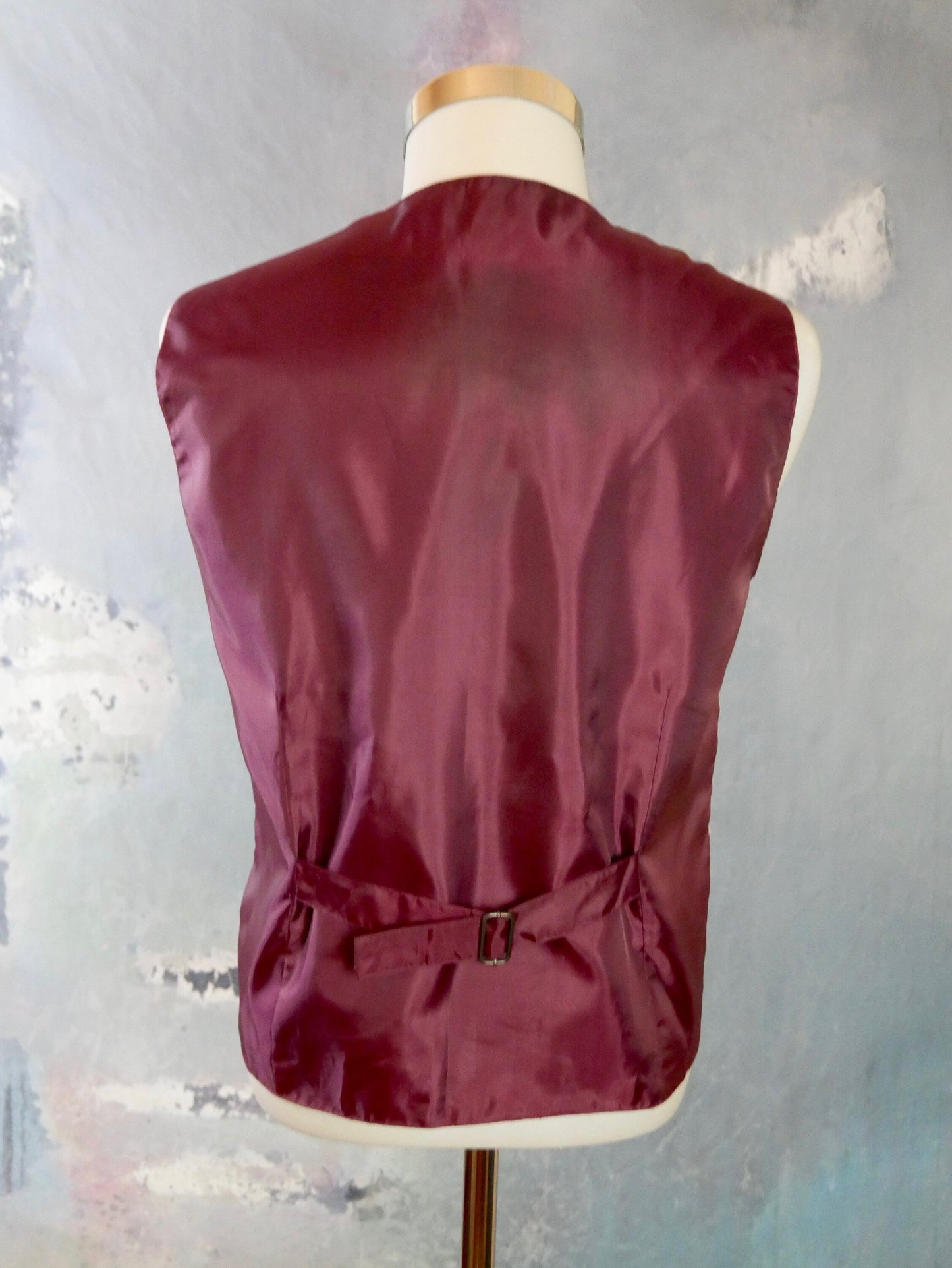 Men's Silk Vest | 1990s Vintage Burgundy Gray Silver and Gold Ancient Ruin Pattern Waistcoat | Extra Large Leo Gabor Vintage