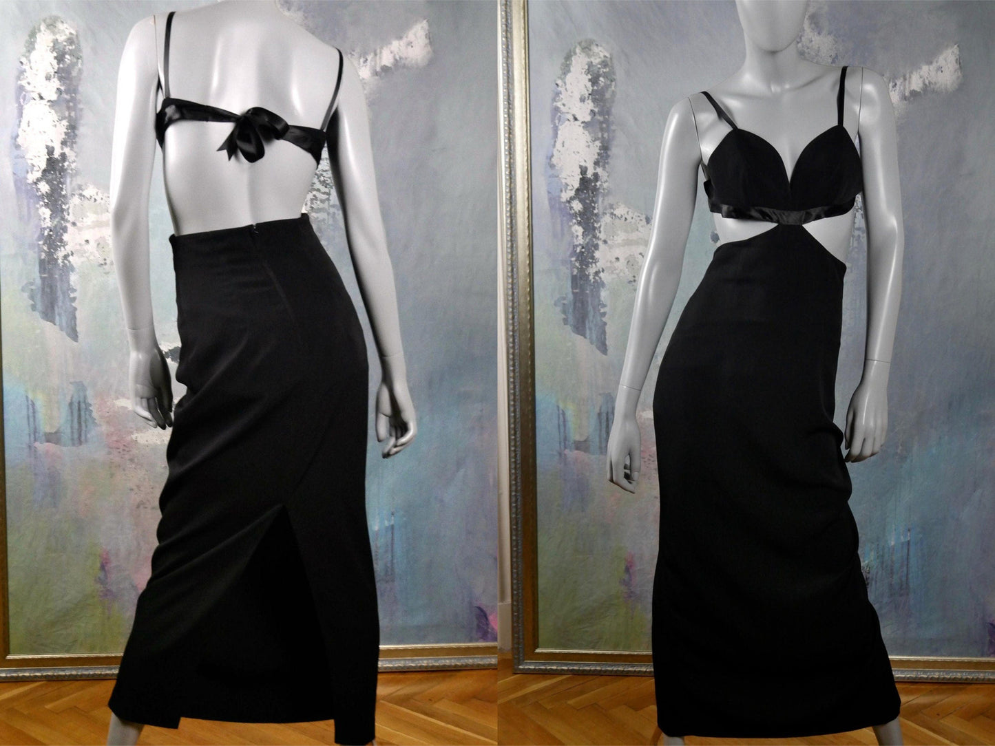 Vintage 70s Disco Dress | Sweetheart Neckline Bra Top | Midi Calf-Length Slimline Design Leo Gabor Vintage