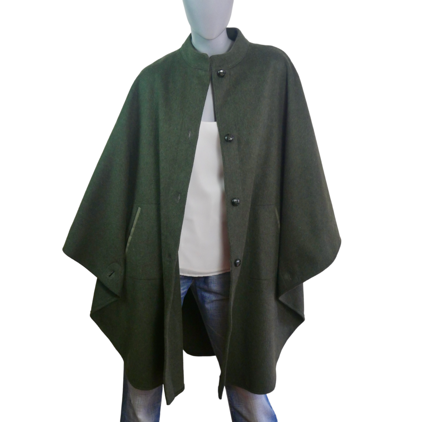 Vintage Cape Coat | Olive Green Wool Leo Gabor Vintage