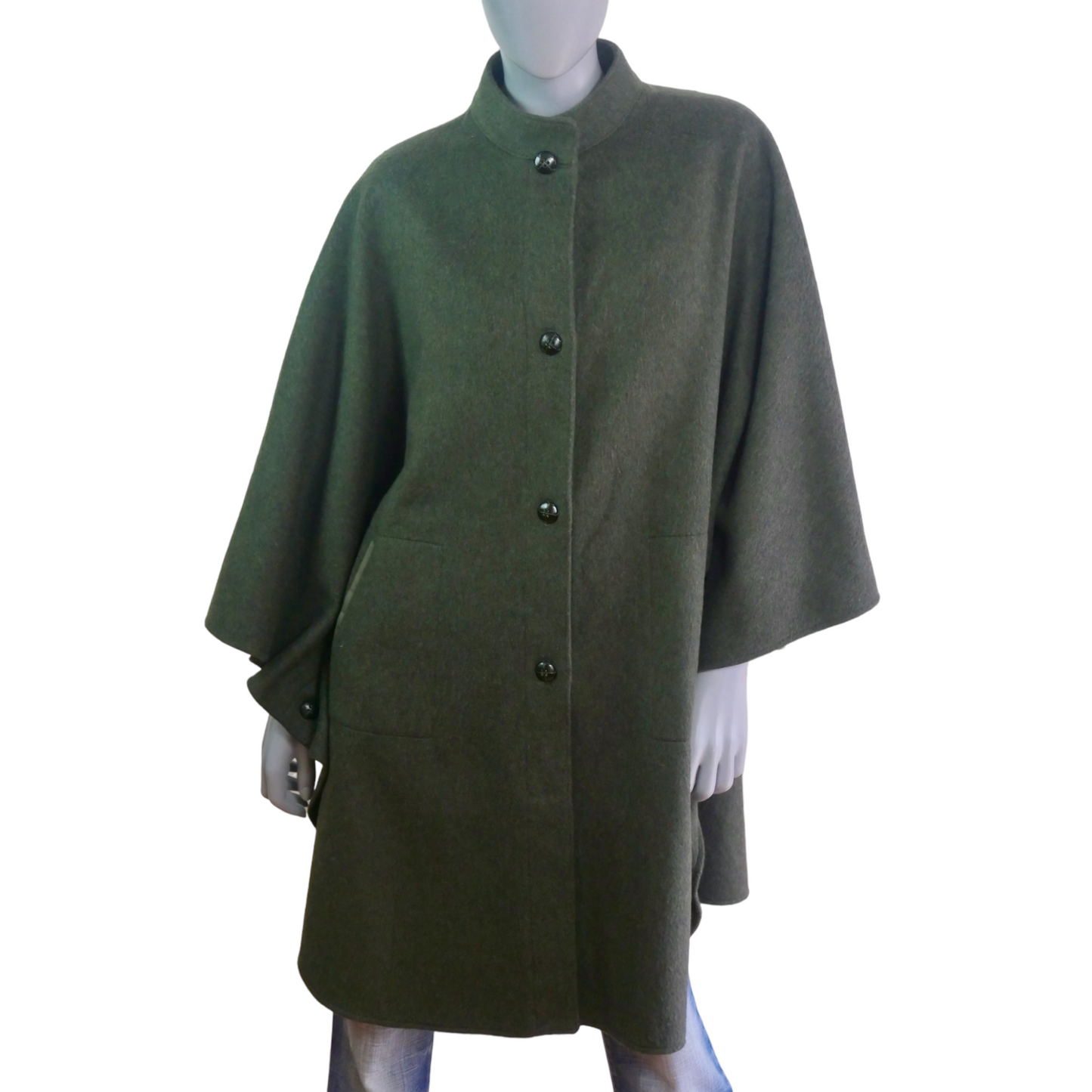 Vintage Cape Coat | Olive Green Wool Leo Gabor Vintage