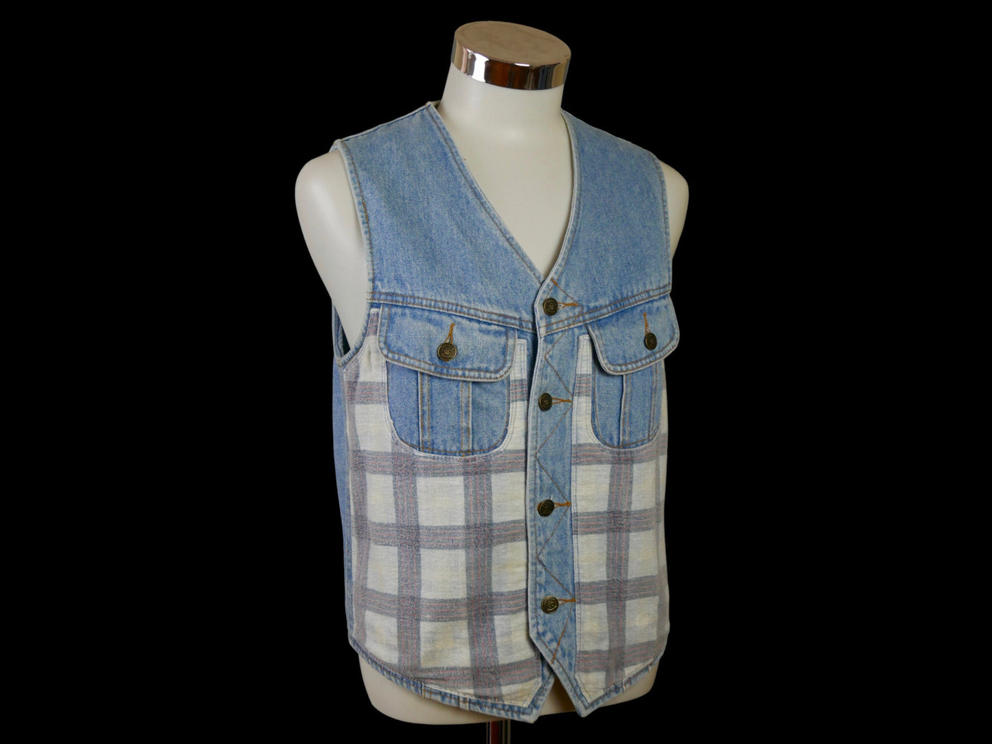 Vintage Denim Vest | 90s Light Blue Cotton | Small Leo Gabor Vintage