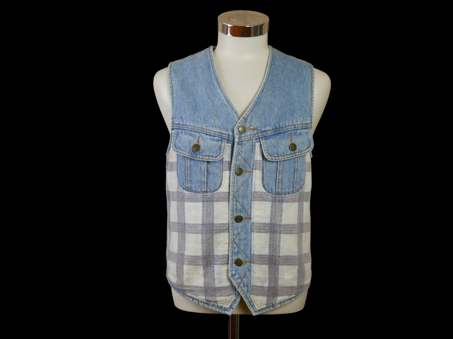 Vintage Denim Vest | 90s Light Blue Cotton | Small Leo Gabor Vintage