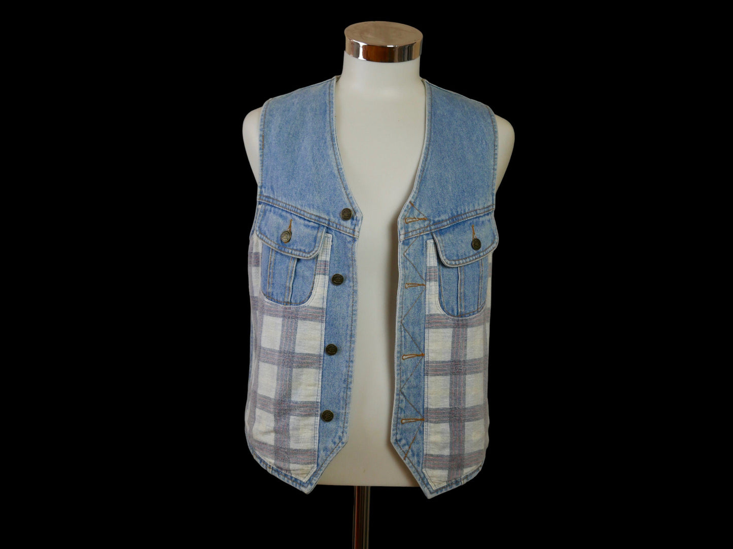 Vintage Denim Vest | 90s Light Blue Cotton | Small Leo Gabor Vintage