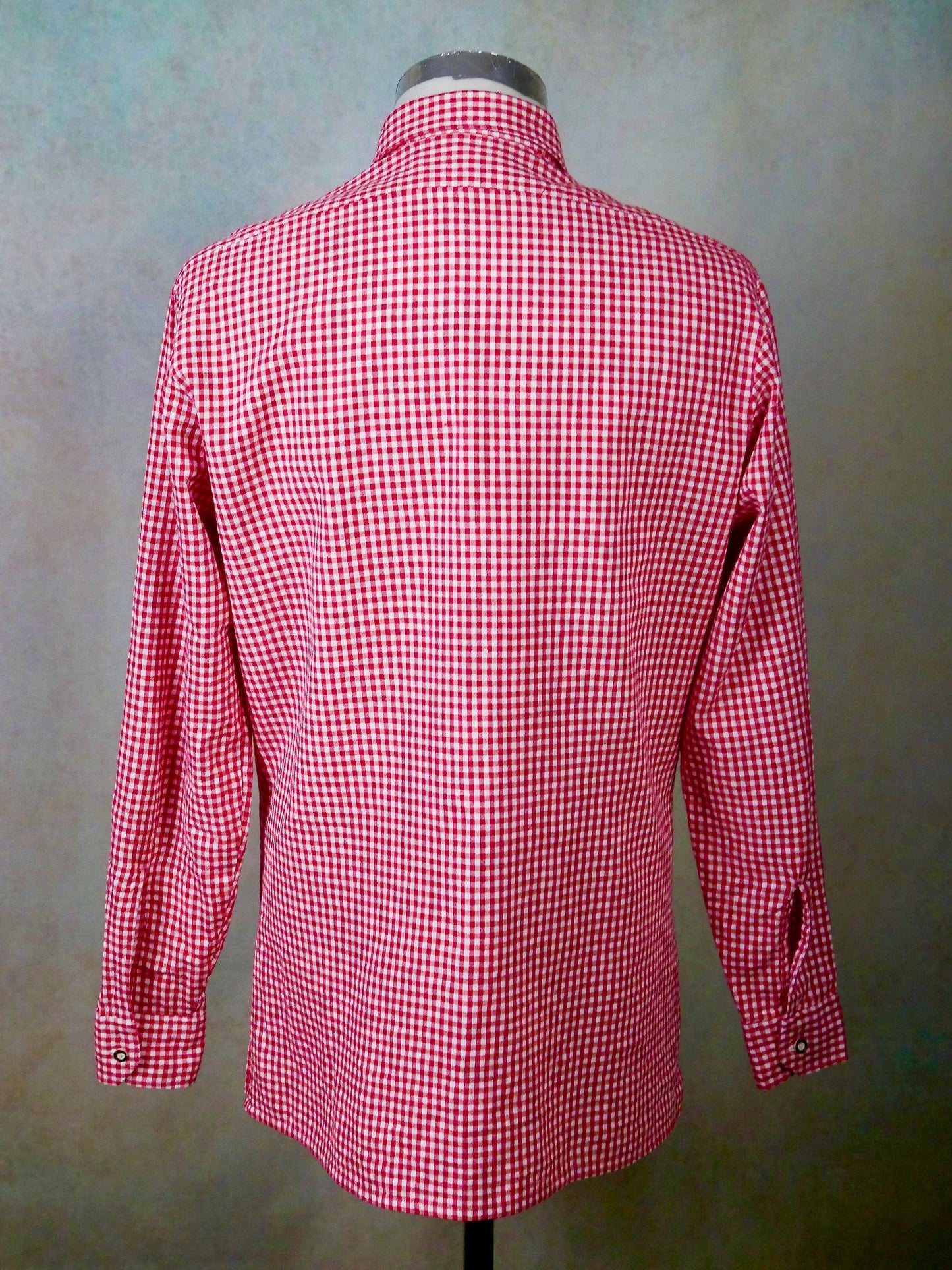 Vintage Gingham Check Shirt | 90s Red and White Tablecloth Check Cotton | Medium Leo Gabor Vintage