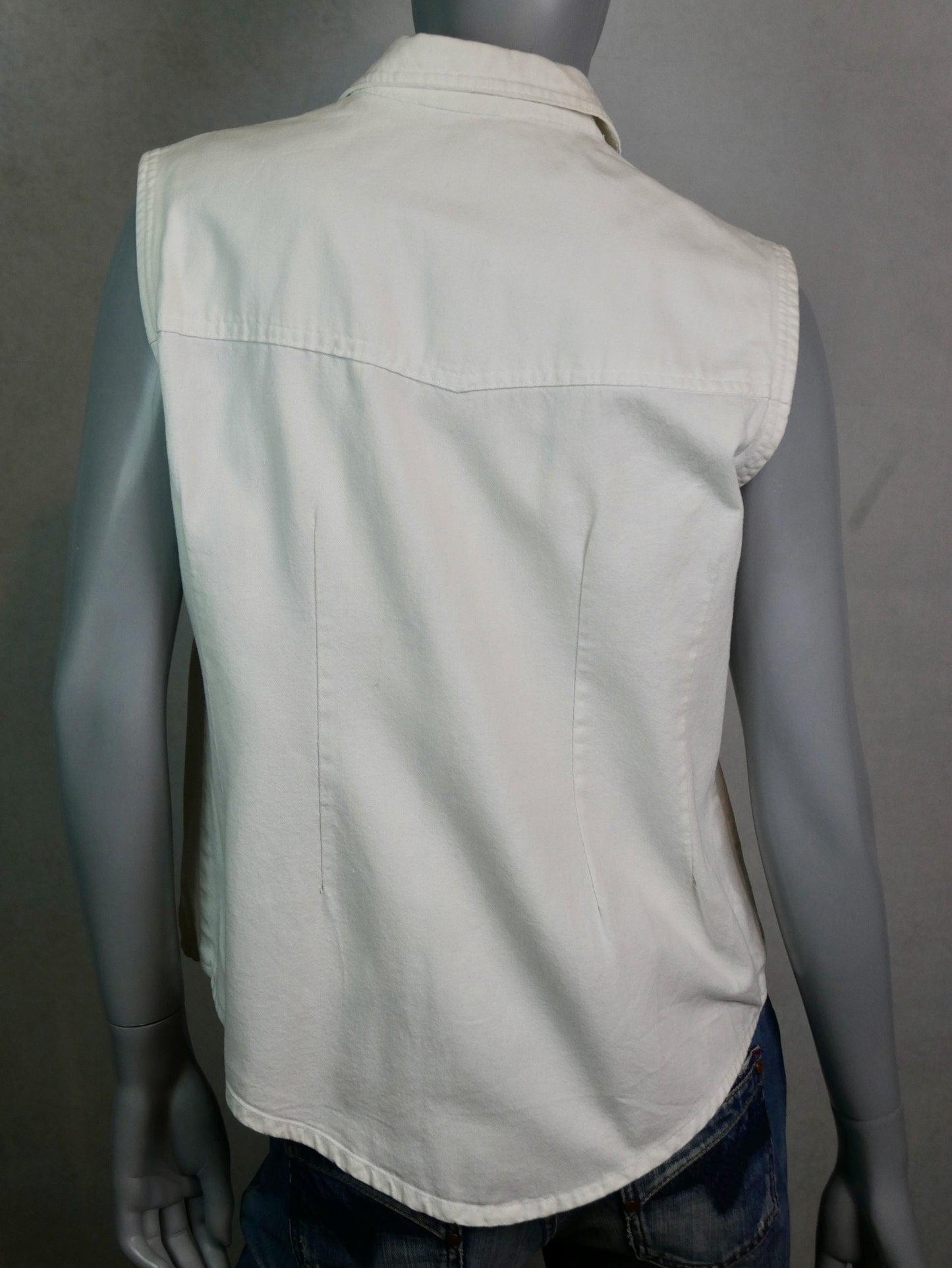 Vintage White Denim Sleeveless Top | Y2K Shirt Vest Blouse | Medium Leo Gabor Vintage