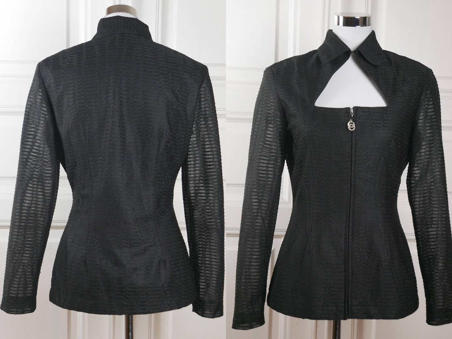 1990s Vintage Elegant Black Evening Blouse | Medium
