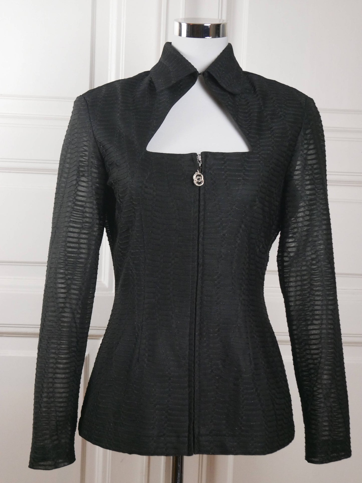 1990s Vintage Elegant Black Evening Blouse | Medium