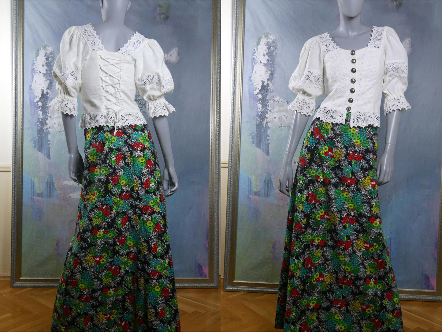 1970s Long Skirt | Floral Maxi | Small