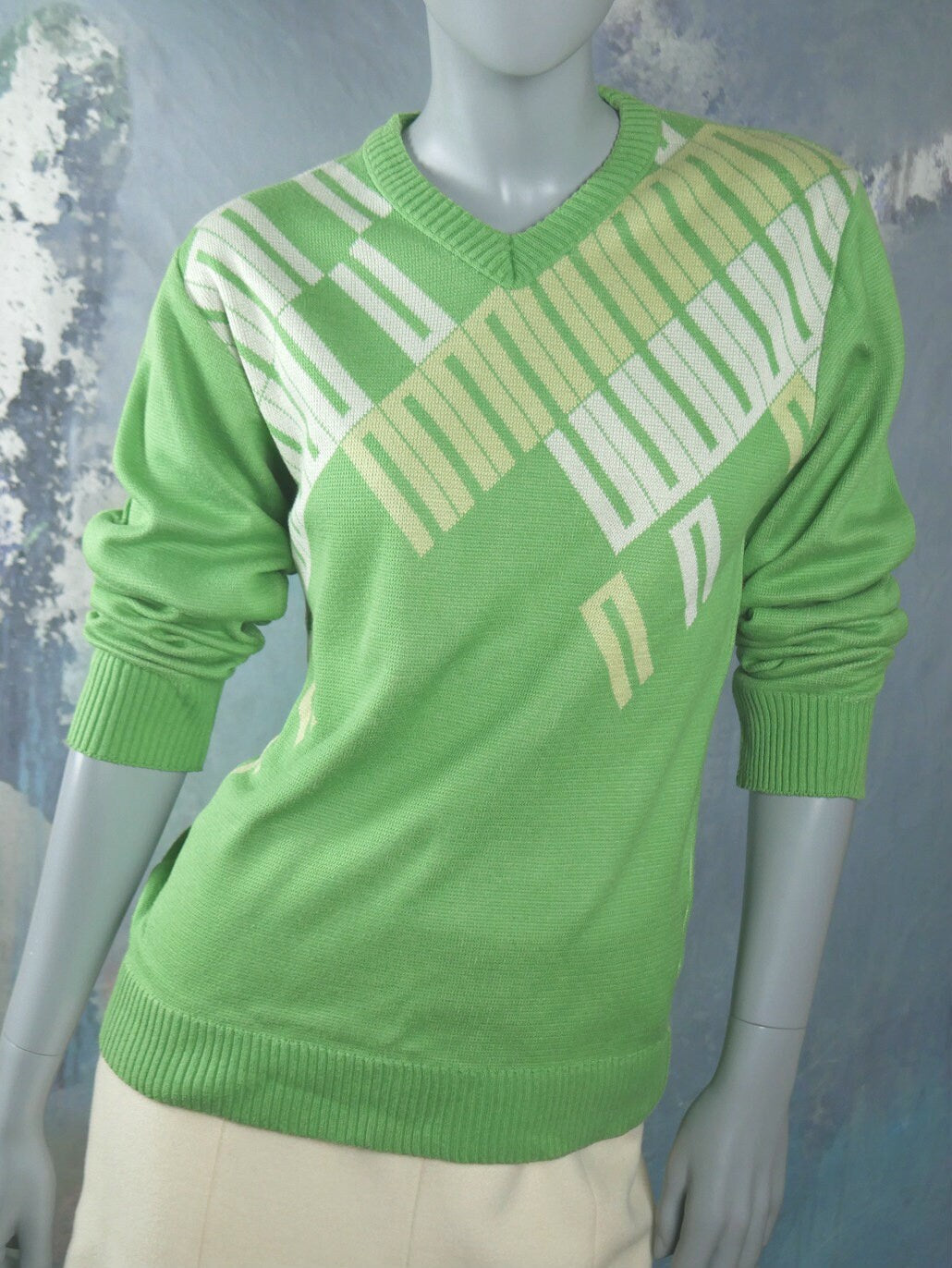 1970s V Neck | Vintage Green Sweater | Medium