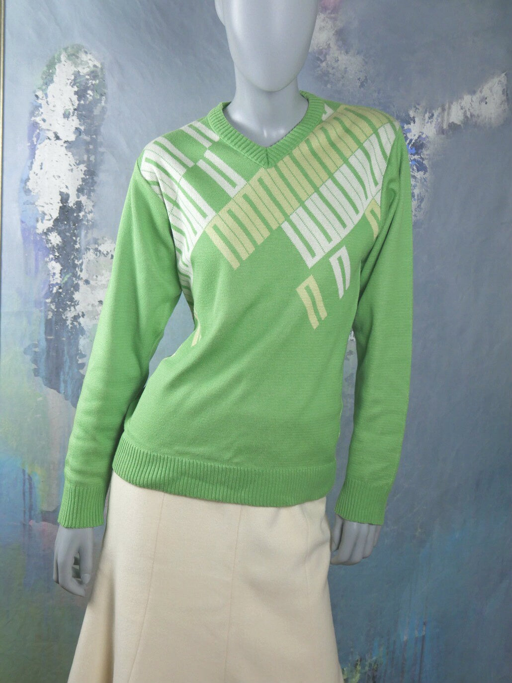 1970s V Neck | Vintage Green Sweater | Medium