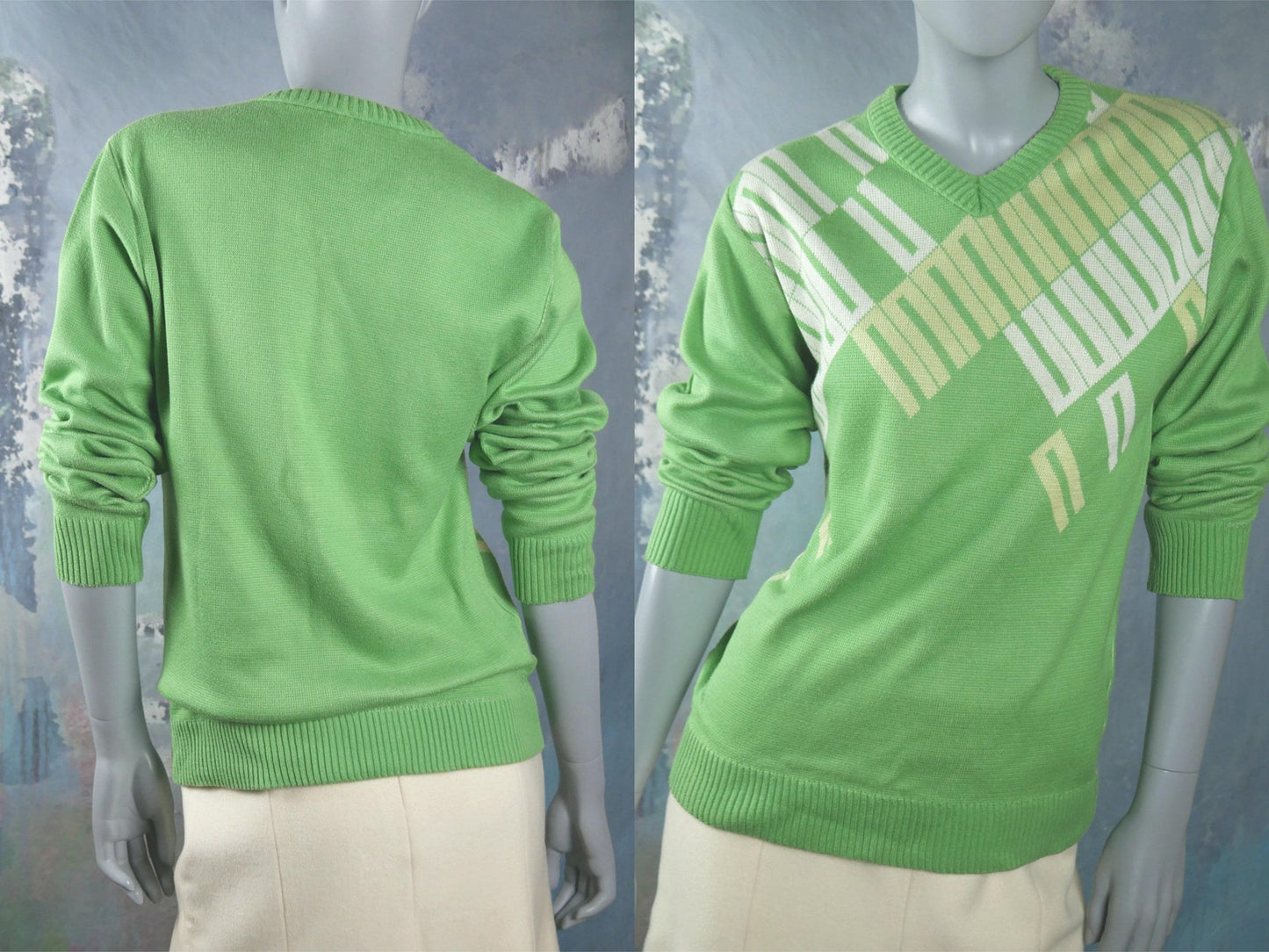 1970s V Neck | Vintage Green Sweater | Medium