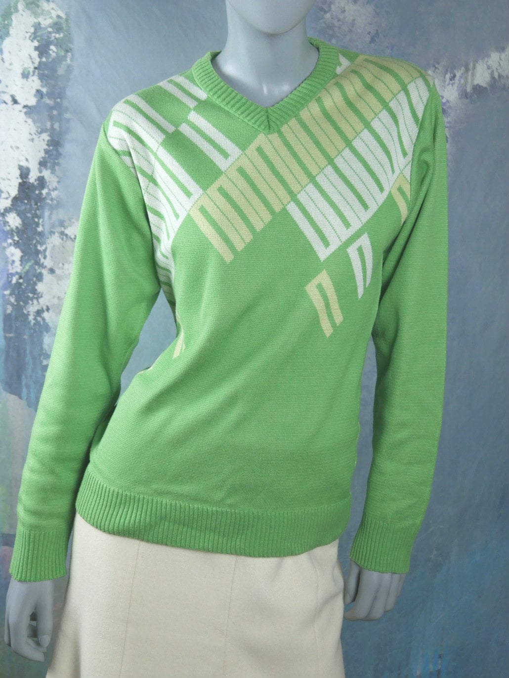 1970s V Neck | Vintage Green Sweater | Medium