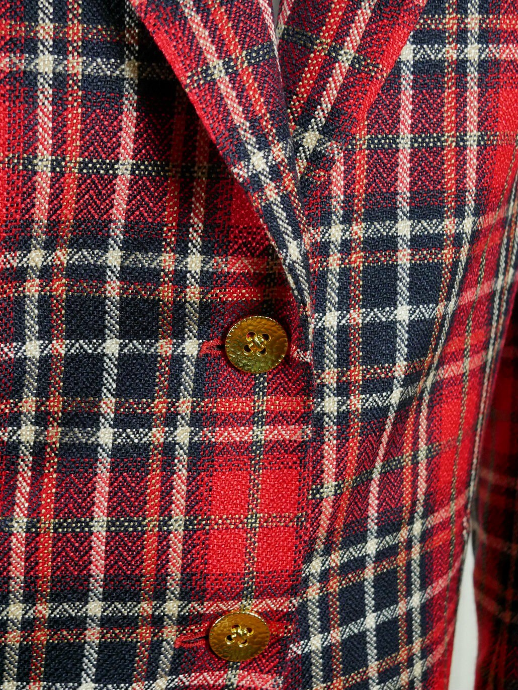 Women's 1980s Vintage Plaid Blazer | French Red Black & White Long Wool Jacket | Large