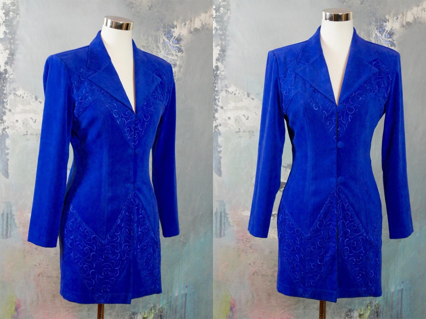 1990s Royal Blue Velour Blazer | Canadian Vintage Elegant Long Evening Jacket | Small